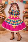 Vestido Infantil Junino Caipira Arraiá Pink Xadrez Colorido com Laços Decorativos Vestido Infantil Junino Caipira Arraiá Pink Xadrez Colorido com Laços Decorativos
