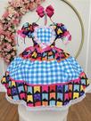 Vestido Infantil Junino Caipira Azul Xadrez Quadrilha Luxo - Tamanho Variado Vestido Infantil Junino Caipira Azul Xadrez Quadrilha Luxo - Tamanho Variado