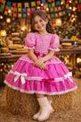 Vestido Infantil Junino Caipira Pink Xadrez com Laços Decorativos Vestido Infantil Junino Caipira Pink Xadrez com Laços Decorativos