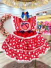 Vestido Infantil Junino Caipira Vermelho Com Desenho Corações