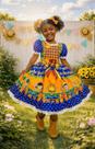 Vestido Infantil Junino Festa de São João Azul Royal Colorido