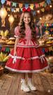 Vestido Infantil Junino Luxo Vermelho Festa Junina - Tecido Tecnosport