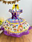 Vestido Infantil Junino Luxo Xadrez Lilás Fogueira Festa São João (0114LL)