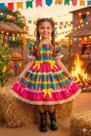 Vestido infantil Junino Mimadine Luxo Priscila Pink Xadrez