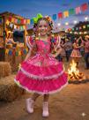 Vestido Infantil Junino Quermesse Caipira Pink - Tecido Tecnosport Plus