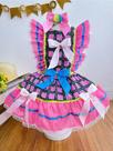 Vestido Infantil Junino Rosa Chiclete Xadrez Colorido para Festas Vestido Infantil Junino Rosa Chiclete Xadrez Colorido para Festas