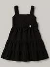 Vestido Infantil Kukie Malha Bubble Preto com Laço e Pérolas