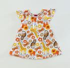Vestido Infantil Kyly Branco Estampado Animais da Selva Flores e Borboletas Algodão Confortável Moda Kids Verão
