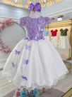 Vestido Infantil Lilás Bordado com Borboletas para Festas Luxo