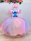 Vestido Infantil Lilo Stitch e Angel Rosa Saia Colorida