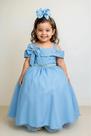 Vestido Infantil Longo Azul Bebê para Formatura com Tule e Glitter para Festa