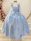 Vestido Infantil Longo Azul com Aplique de Borboletas para Festas