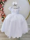 Vestido Infantil Longo Branco Busto Com Renda Luxo Damas