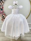 Vestido Infantil Longo Branco com Busto Nervura e Pérolas para Festas Vestido Infantil Longo Branco com Busto Nervura e Pérolas para Festas