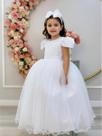 Vestido Infantil Longo Branco Com Strass Princesas Luxo Festa Noivinhas Daminhas