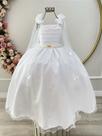 Vestido Infantil Longo Branco para Formatura com Aplique de Borboletas para Festas