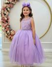 Vestido Infantil Longo Lilás com Renda Fina para Damas de Honra e Formatura