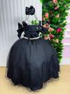 Vestido Infantil Longo Preto para Formatura com Tule e Glitter para Festa