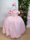 Vestido Infantil Longo Rosa Bebê para Formatura com Tule e Glitter para Festa