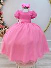 Vestido Infantil Longo Rosa Chiclete com Broche e Aplique de Flor para Daminhas Vestido Infantil Longo Rosa Chiclete com Broche e Aplique de Flor para Daminhas