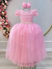 Vestido Infantil Longo Rosa com Tule e Renda