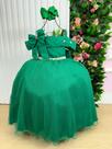 Vestido Infantil Longo Verde Bandeira com Tule Glitter para Formatura e Festa