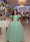 Vestido Infantil Longo Verde Oliva com Glitter para Formatura Dama