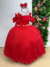 Vestido Infantil Longo Vermelho para Formatura com Tule e Glitter para Festa