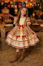 Vestido Infantil Luxo Caipira para Festa Junina com Renda e Laços Vestido Infantil Luxo Caipira para Festa Junina com Renda e Laços
