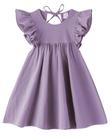 Vestido infantil LYXIOF: algodão, linho, babado, roxo, 100cm