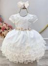 Vestido Infantil Marfim Jardim Encantado com Saia e Babados