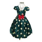 Vestido Infantil Menina Elegante Retrô Verde com Bolinha