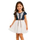 Vestido Infantil Menina Jeans Saia Festa Ano Novo + Cinto