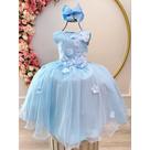 Vestido Infantil Menina Juvenil Festa Azul Bebê Serenity Formatura Casamento Florista Dama Daminha Aniversário Luxo Flores Renda Rodado Social Juvenil