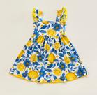Vestido Infantil Menina Kyly Estampado Limão Tropical com Babados Alça Conforto