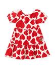 Vestido Infantil Menina Manga Curta Barra Em Pregas Estampa Coração Bebê Pingo Lelê