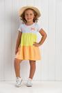 Vestido Infantil Menina Recortes Branco/Verde/Laranja
