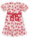 Vestido Infantil Menina Strawberry Com Pompom Off White E Vermelho Cinti Vestido Infantil Menina Strawberry Com Pompom Off White E Vermelho Cinti