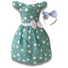 Vestido Infantil Menina Verde C/ Poá Branco Festa + Tiara Vestido Infantil Menina Verde C/ Poá Branco Festa + Tiara