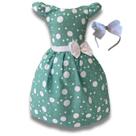 Vestido Infantil Menina Verde C/ Poá Branco Festa + Tiara Vestido Infantil Menina Verde C/ Poá Branco Festa + Tiara