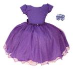 Vestido Infantil Meninas Violeta Luxo Roxo Festa Com Tiara