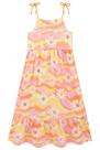 Vestido Infantil Midi Em Light Peach Kukie Estampado Florido Moderno Princesa Menina