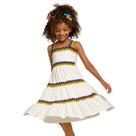 Vestido Infantil Midi Malha Off-White Rodado Bordado Zig Zag Colorido Nanai Vestido Infantil Midi Malha Off-White Rodado Bordado Zig Zag Colorido Nanai