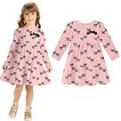Vestido Infantil Milon em Moletinho Estampa Lacinhos Rosa Tamanho:12