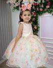 Vestido Infantil Mini Miss Luara Florido Pessego Festas Luxo