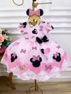 Vestido Infantil Minnie Rosa Com Broche de Laço Luxo (1201RS) Vestido Infantil Minnie Rosa Com Broche de Laço Luxo (1201RS)