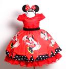 Vestido Infantil Minnie Vermelho Luxo Festa Temática E Tiara