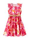 Vestido Infantil PATPAT Boho Floral com Babados e Cinto Rosa Choque