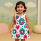 Vestido Infantil Regata Coração Floral Meia Malha Confortável Sofisticado Kyly 1000974