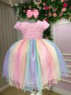 Vestido Infantil Rosa Bebe Saia Colorida Festa Luxo Vestido Infantil Rosa Bebe Saia Colorida Festa Luxo